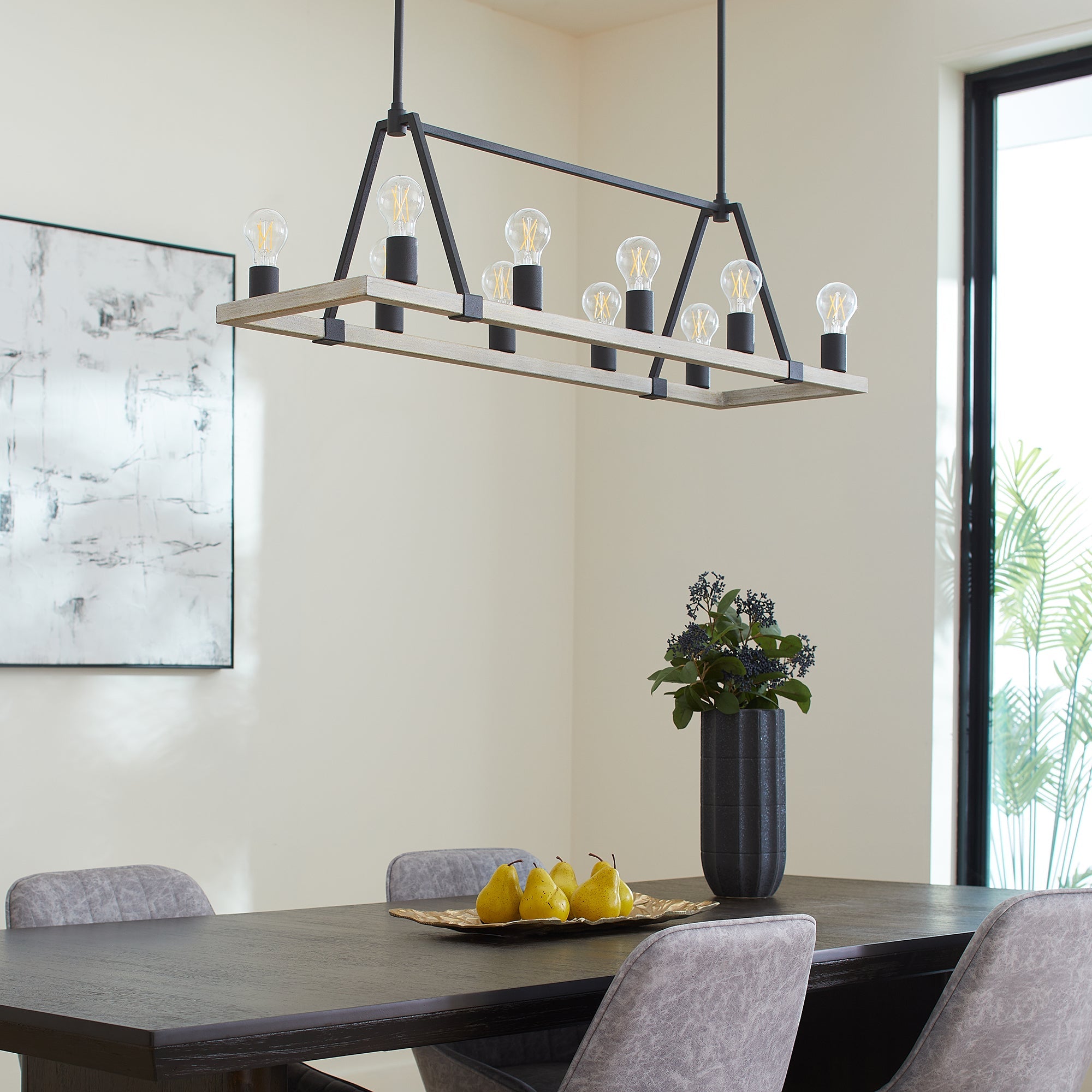 Quorum Paxton 84-10-6941 Chandelier - Textured Black W/ Weathered Oak Finish