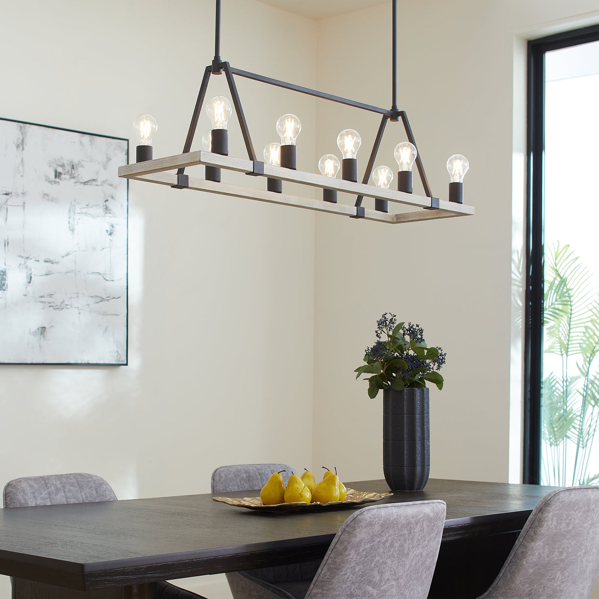 Quorum Paxton 84-10-6941 Chandelier - Textured Black W/ Weathered Oak Finish
