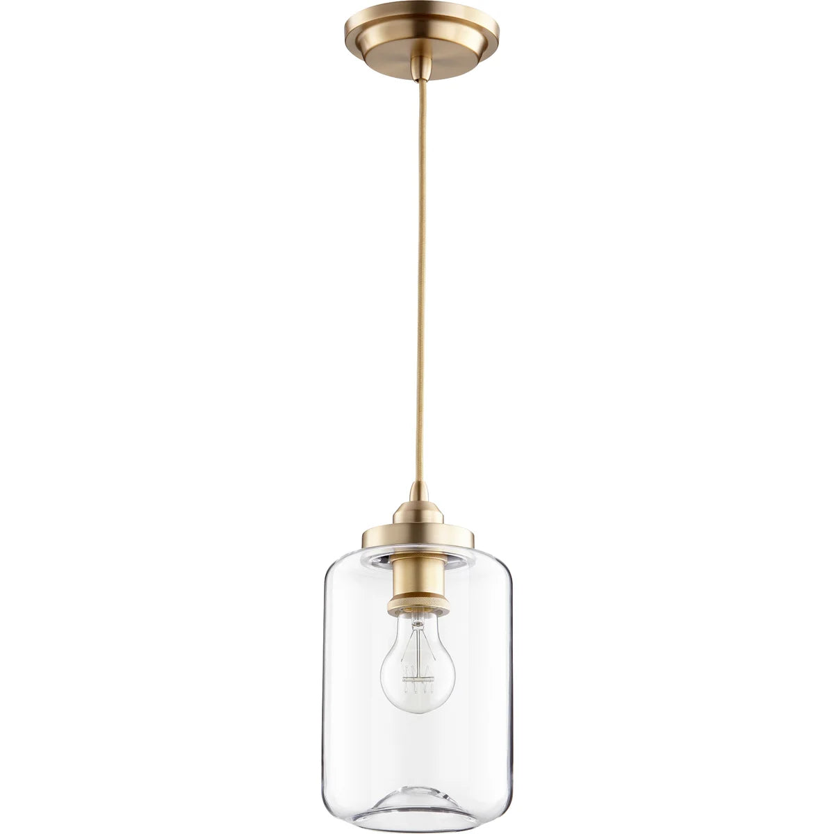 Quorum 846-80 Aged Brass Clear Mini Pendant Transitional 6" - Aged Brass