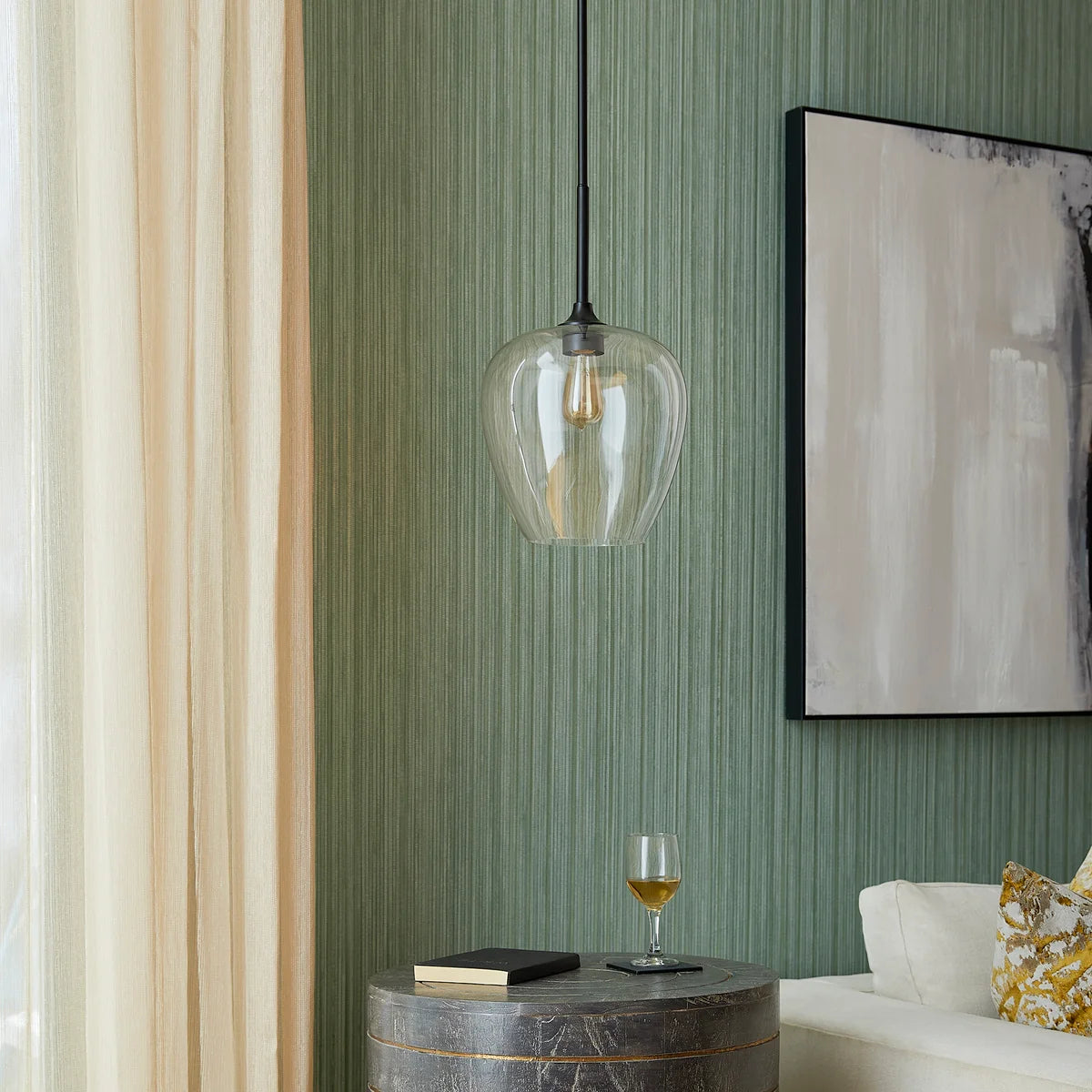 Quorum Veno 858-59 Pendant - Matte Black Clear Glass Shade Traditional