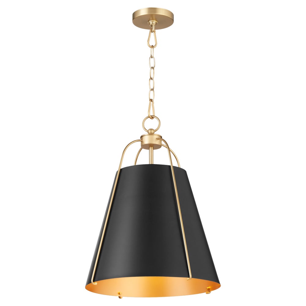 Quorum Ellen 861-1-5980 Pendant - Matte Black / Aged Brass 15" Transitional