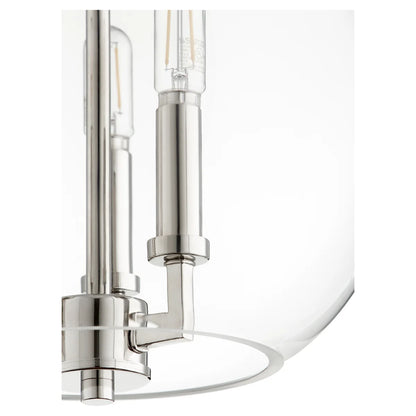 Quorum 873-3-62 Pendant 3 Light with 12 Inch Clear Glass Globe Transitional - Polished Nickel