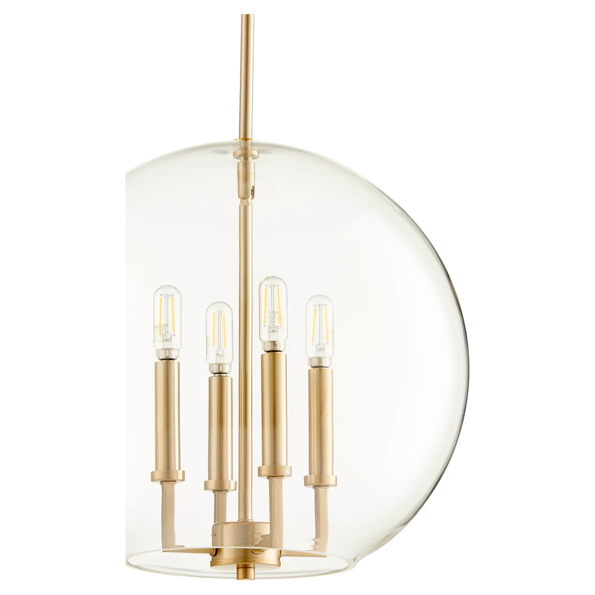 Quorum 873-4-80 Pendant 4 Light with 16 Inch Clear Glass Globe Transitional - Aged Brass