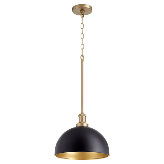 Quorum 876-6980 Pendant - Textured Black W/ Aged Brass