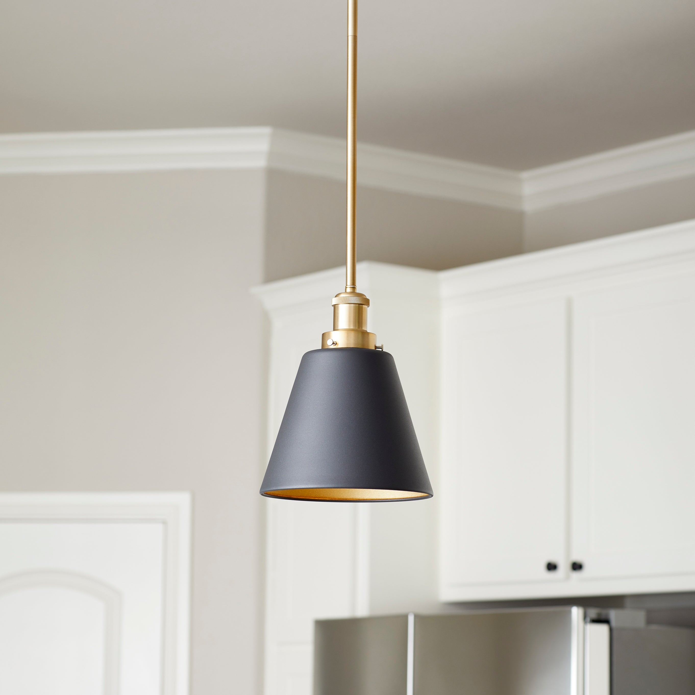 Quorum 877-6980 Pendant - Textured Black W/ Aged Brass