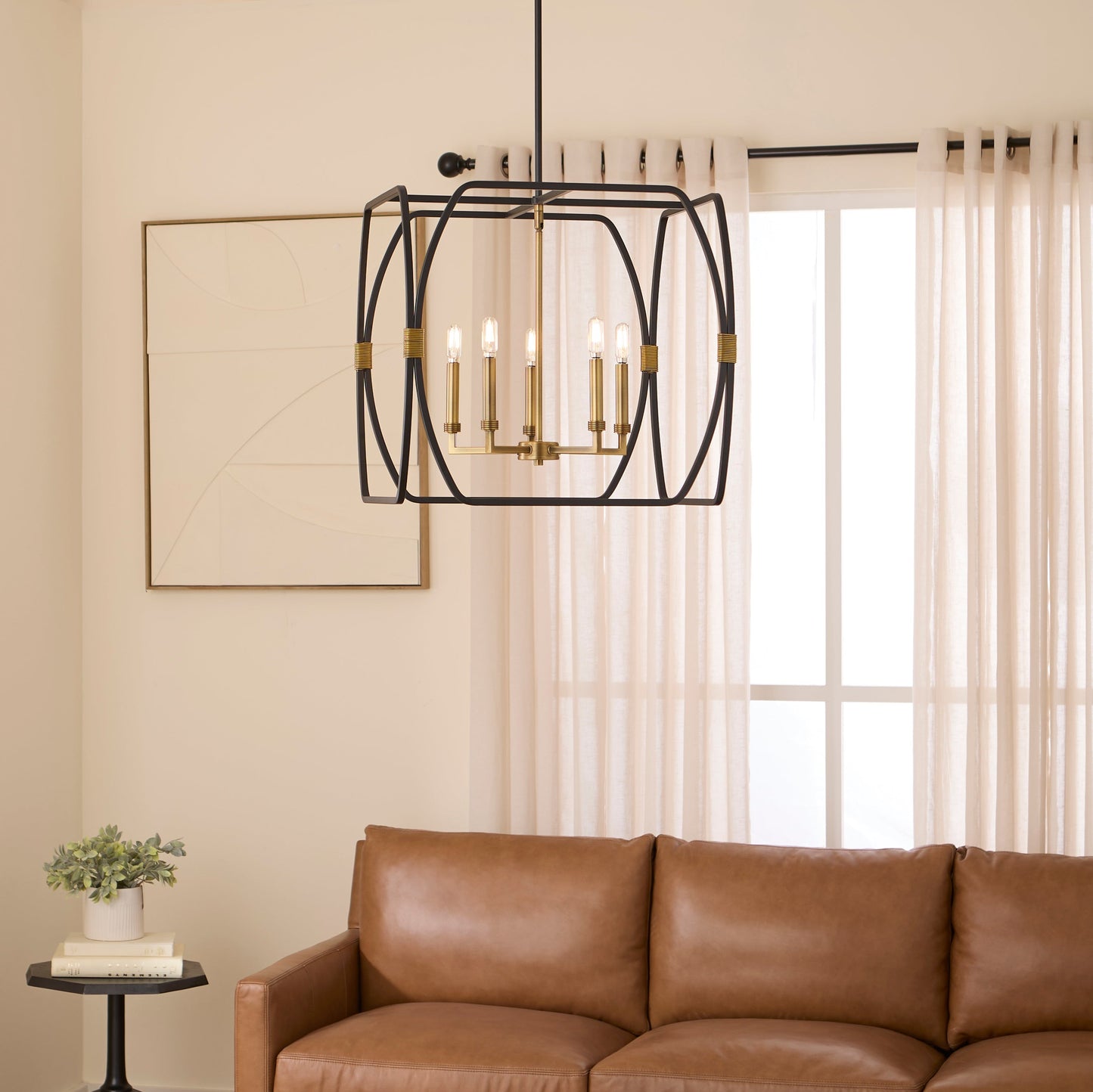 Quorum Bishop 880-5-5947 Pendant, UL Damp Rated, Matte Black|Brushed Brass