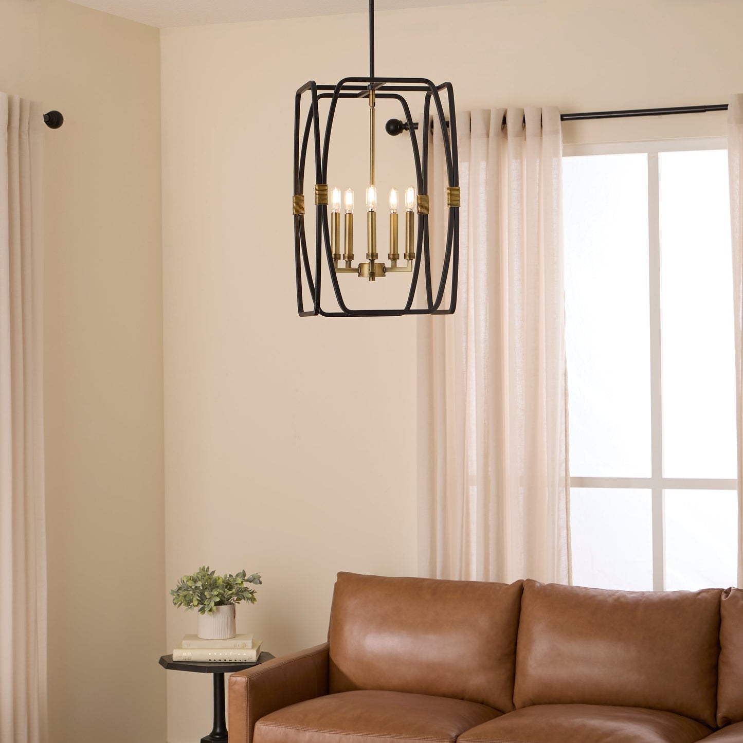 Quorum Bishop 881-5-5947 Pendant, UL Damp Rated, Matte Black|Brushed Brass