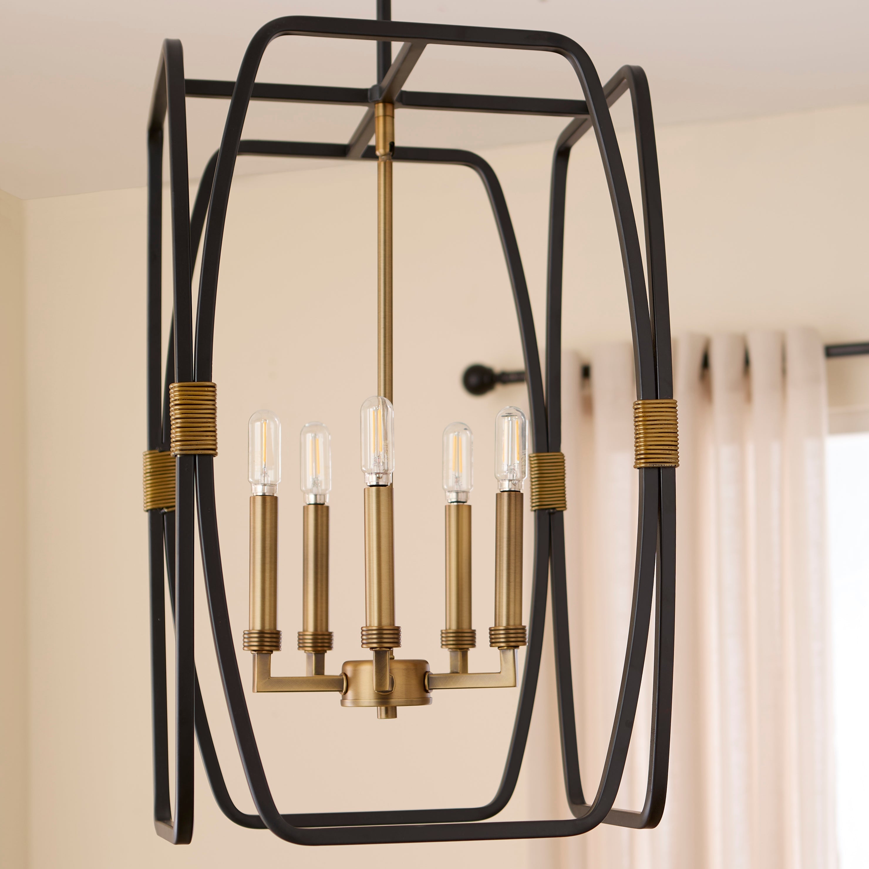 Quorum Bishop 881-5-5947 Pendant, UL Damp Rated, Matte Black|Brushed Brass