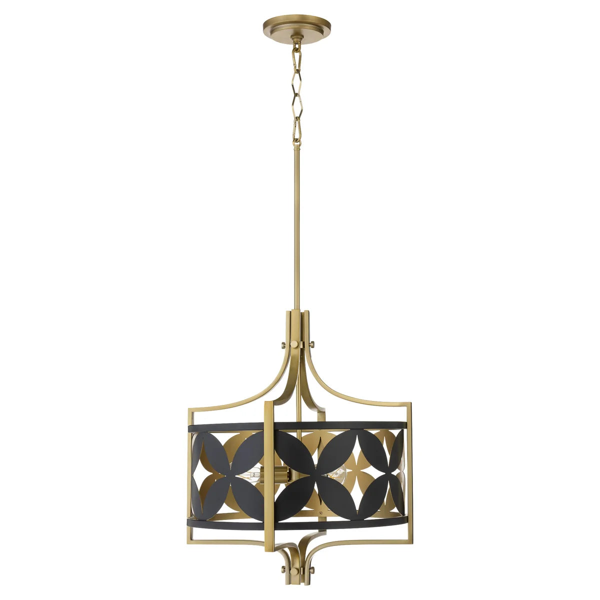 Quorum International MARIPOSA 883-3-5980 3 Light Pendant - Matte Black With Aged Brass