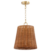 Quorum WICKER 8893-13-80 Natural Pendant Light - Aged Brass, Espresso Wicker Shade
