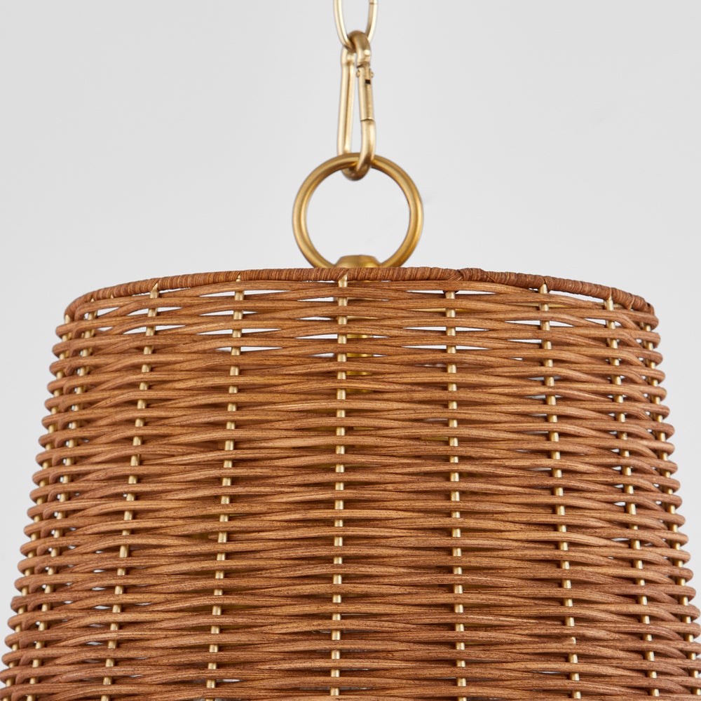 Quorum WICKER 8893-13-80 Natural Pendant Light - Aged Brass, Espresso Wicker Shade