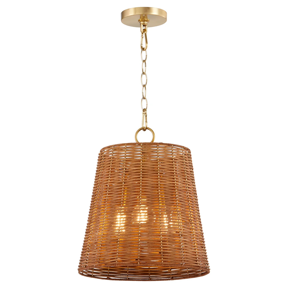 Quorum WICKER 8893-13-80 Natural Pendant Light - Aged Brass, Espresso Wicker Shade