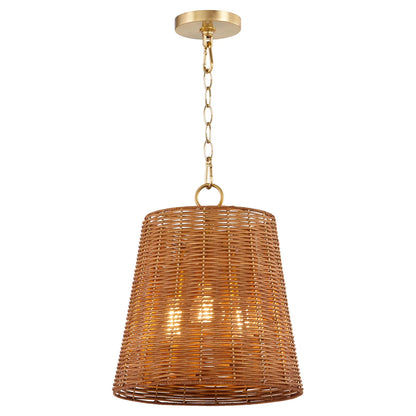 Quorum WICKER 8893-13-80 Natural Pendant Light - Aged Brass, Espresso Wicker Shade