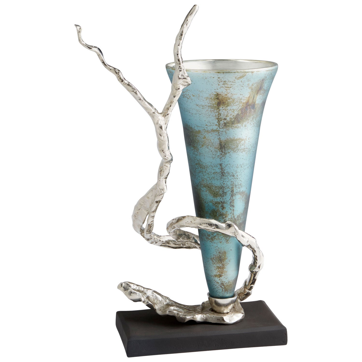 Cyan Design 10214 Gianni Vase - Nickel And Blue Mist Glass