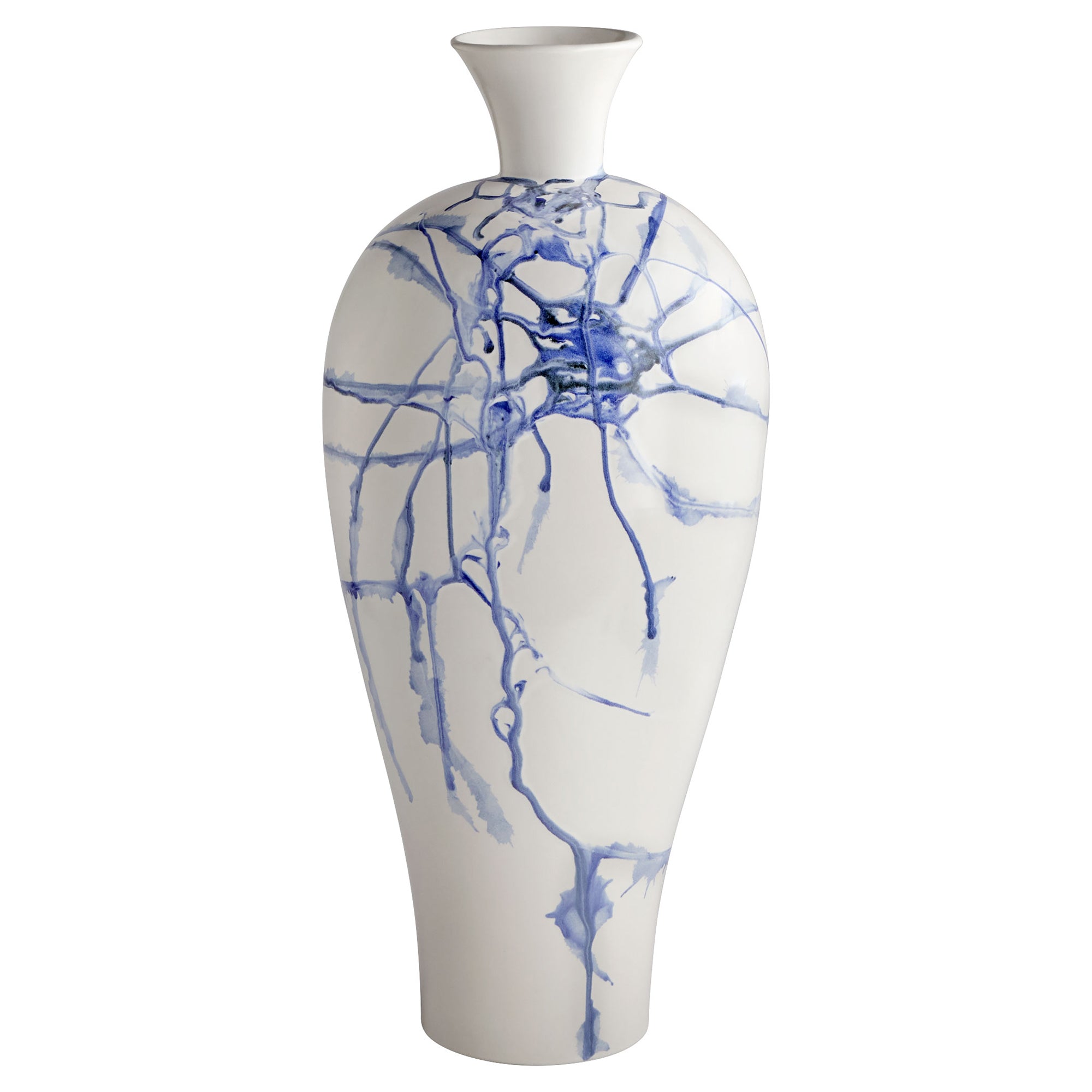 Cyan Design Neos Large Ceramic Vase 11926 horse hair raku - White, Blue, Black