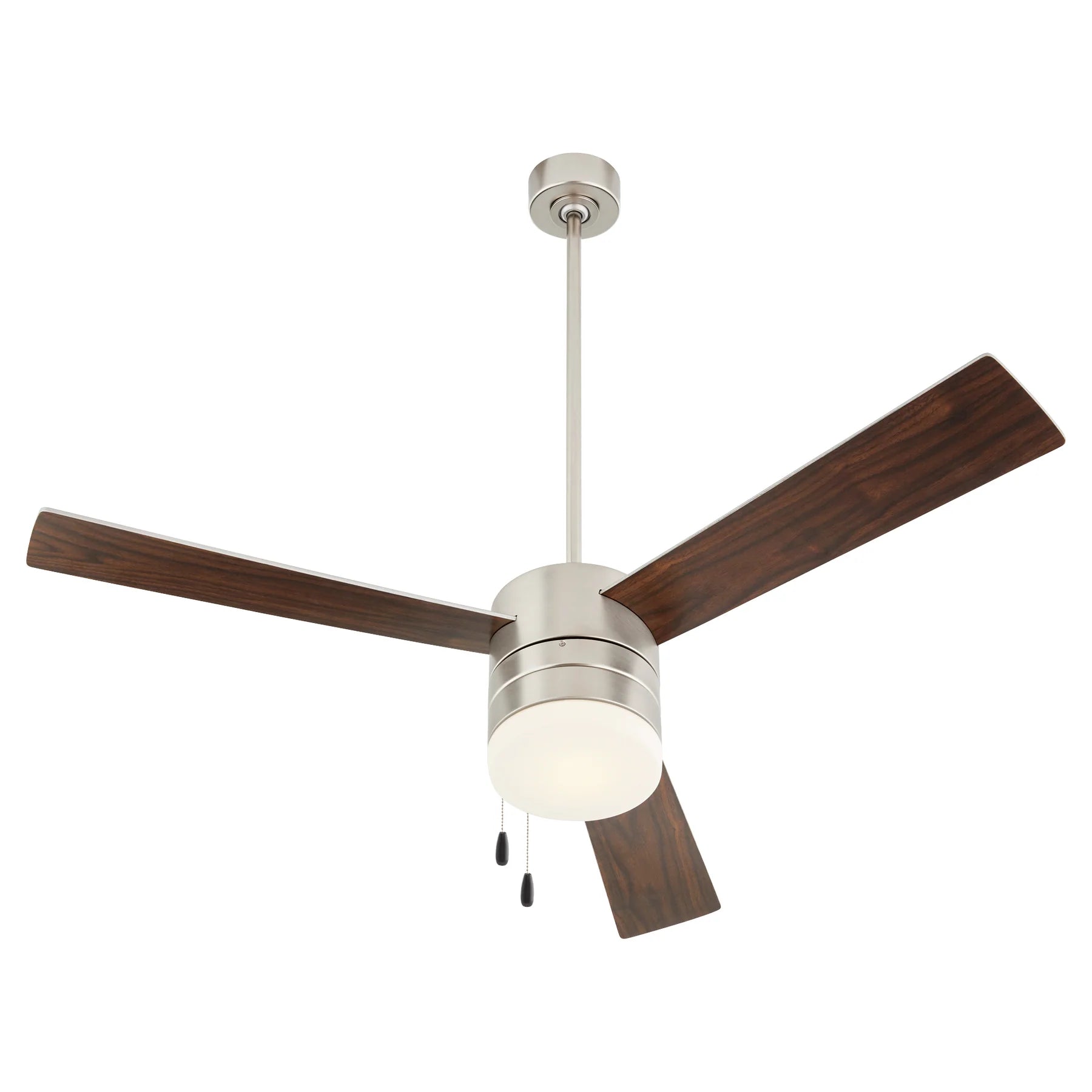Oxygen Lighting ALLEGRO 3-119-24 Pull Chain Ceiling Fan, 52 inch, 3 Speed Reversible, LED Light Optional - Satin Nickel, Silver/Walnut blades