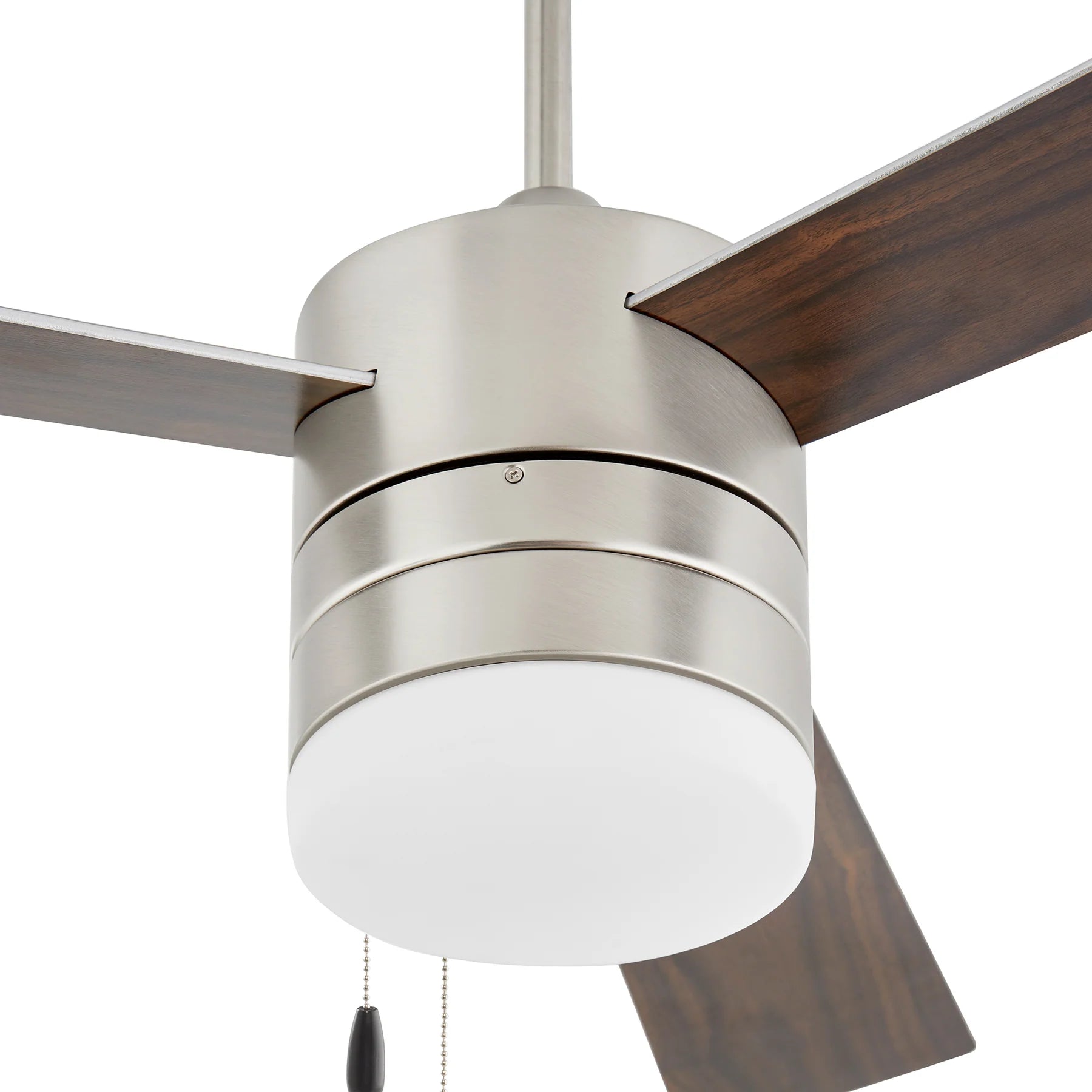 Oxygen Lighting ALLEGRO 3-119-24 Pull Chain Ceiling Fan, 52 inch, 3 Speed Reversible, LED Light Optional - Satin Nickel, Silver/Walnut blades