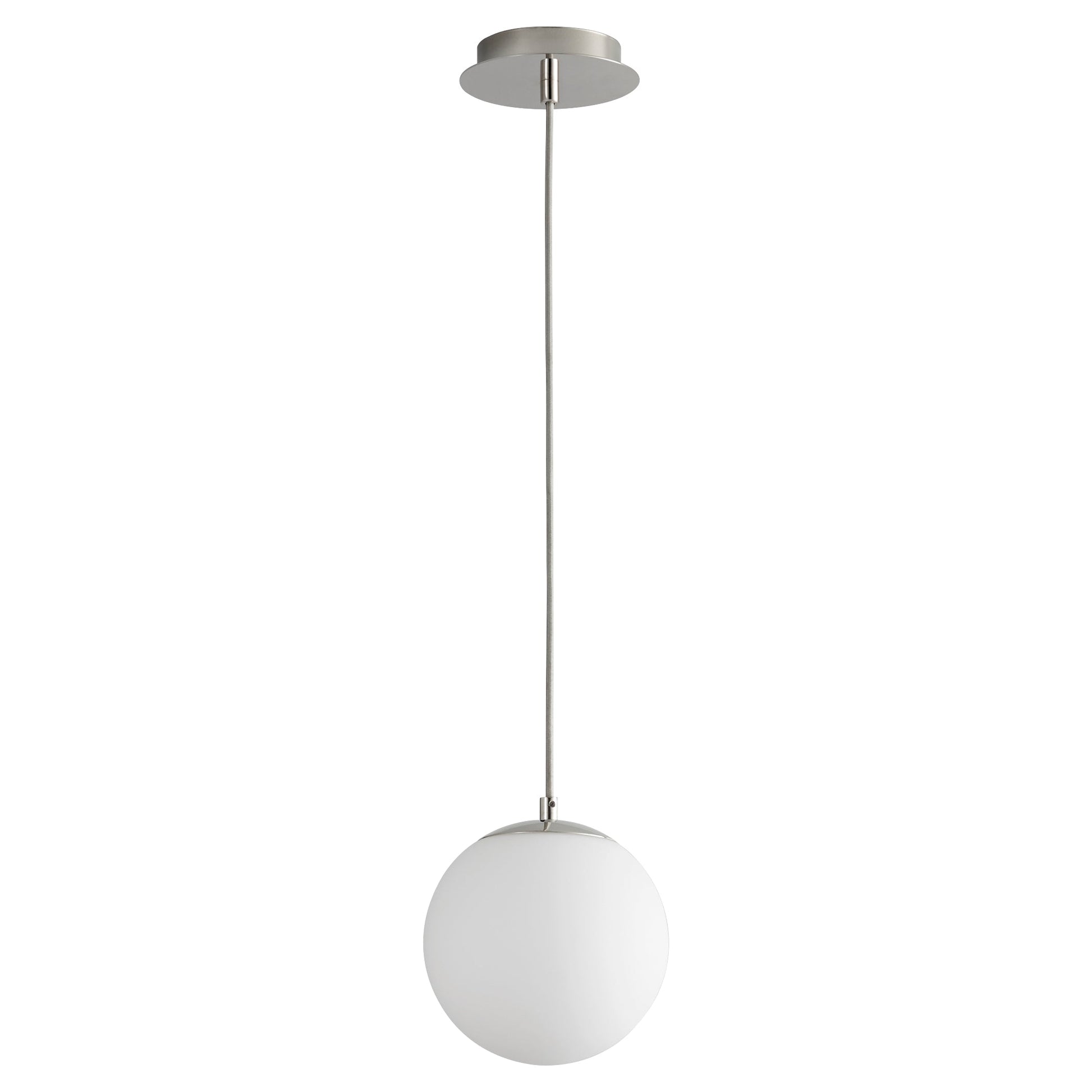 Oxygen Lighting LUNA 3-671-4020 Hanging Glass Globe Pendant Light Fixture, 4000K LED, UL Damp Rated - Polished Nickel, Matte Opal Glass