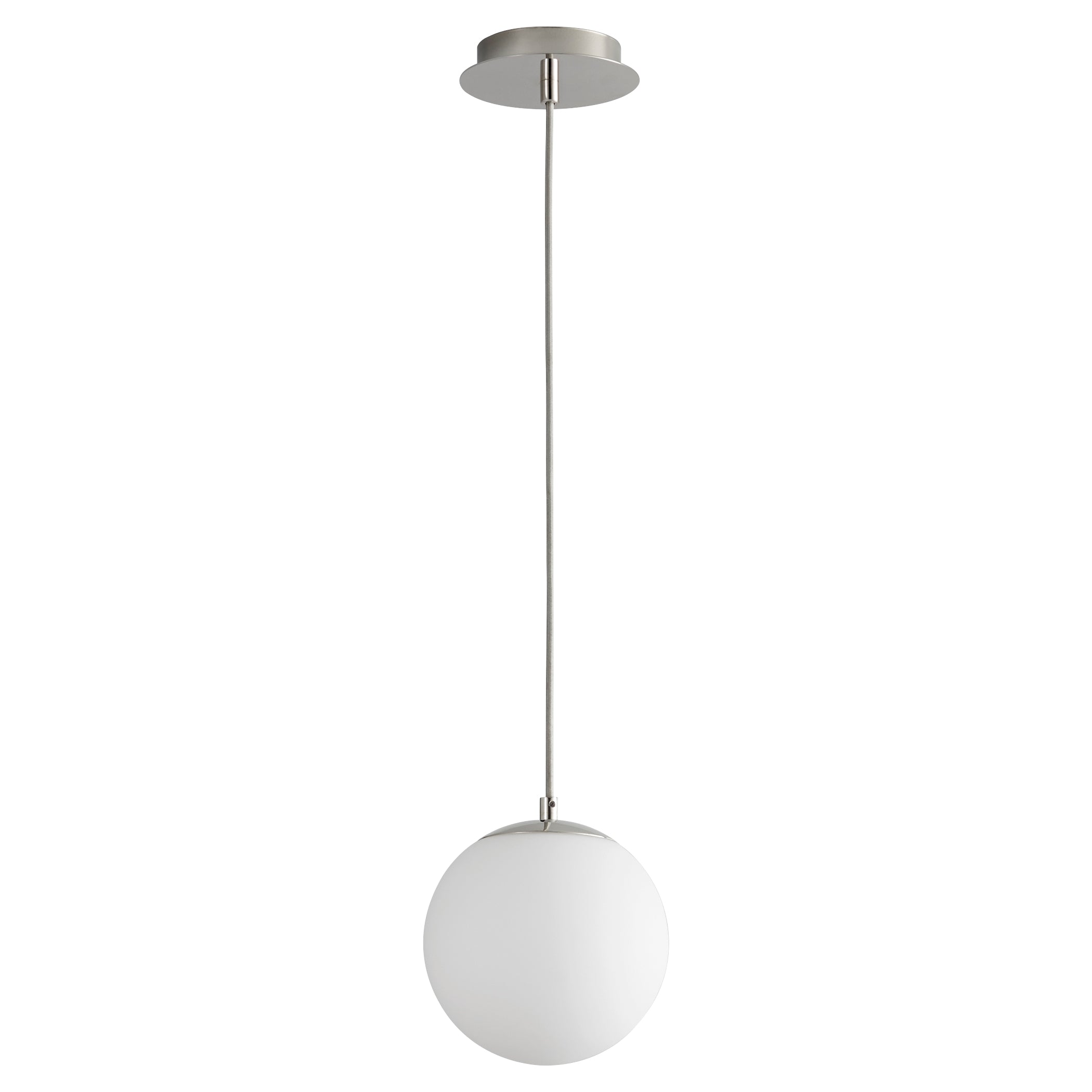 Oxygen Lighting LUNA 3-671-4020 Hanging Glass Globe Pendant Light Fixture, 4000K LED, UL Damp Rated - Polished Nickel, Matte Opal Glass