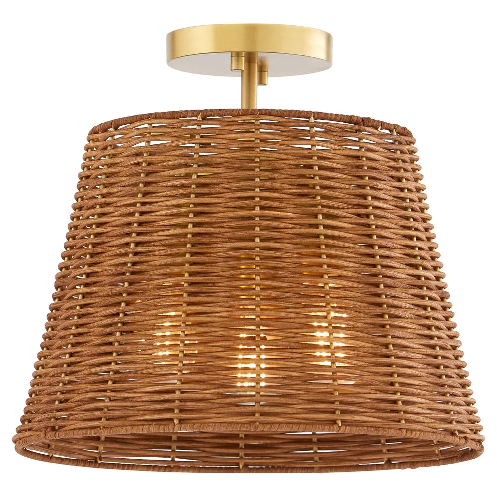 Quorum WICKER 2893-13-80 Semi Flush Pendant ceiling light fixture boho-chic design - Aged Brass, Espresso